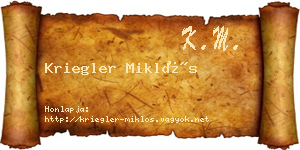 Kriegler Miklós névjegykártya