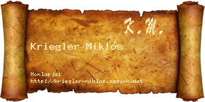 Kriegler Miklós névjegykártya